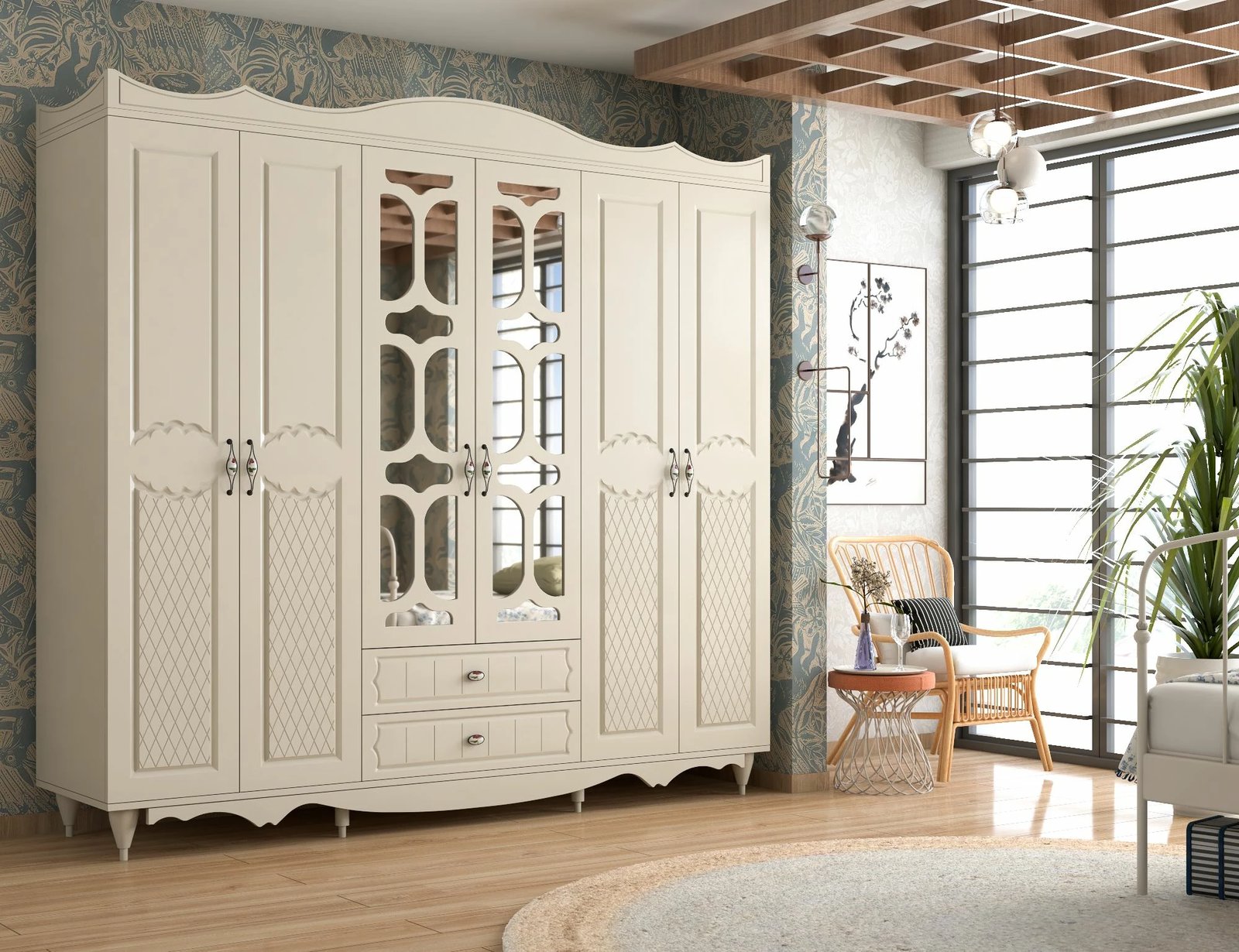 Dollap garderobe Skye Decor, ngjyrë e bardhë mat, RB-049