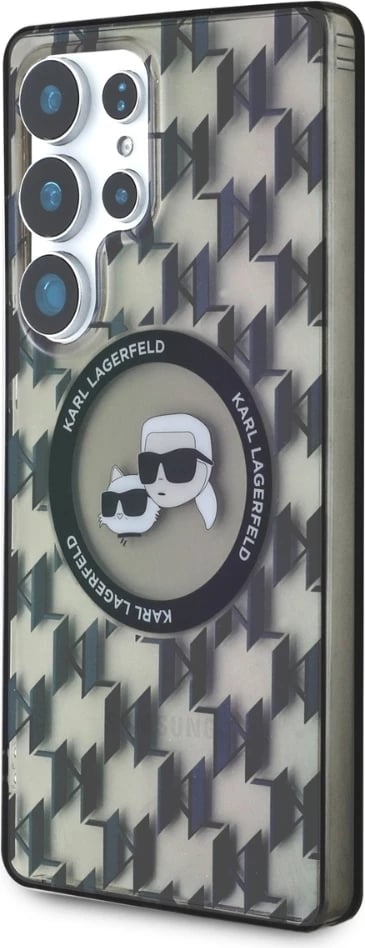 Mbështjellës Karl Lagerfeld Button Karl & Choupette Heads On KL Pattern MagSafe për Samsung Galaxy S25 Ultra, zi