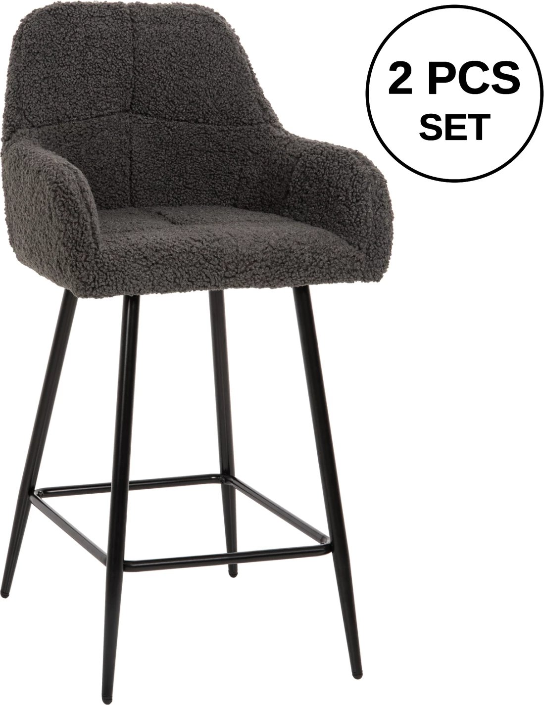 Karrige për bar mesatare STRIKE FH8592.01, ngjyrë gri, këmbë metalike të zeza, 50x50x94,5H cm., set prej 2 copë