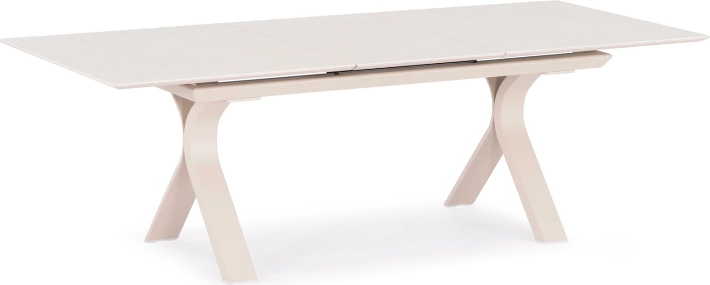 Tavolinë ngrënieje e zgjerueshme ANDROMEDA, alumin, sipërfaqe sinterizuar, ngjyrë fildishi, 240-300x100x76.5cm