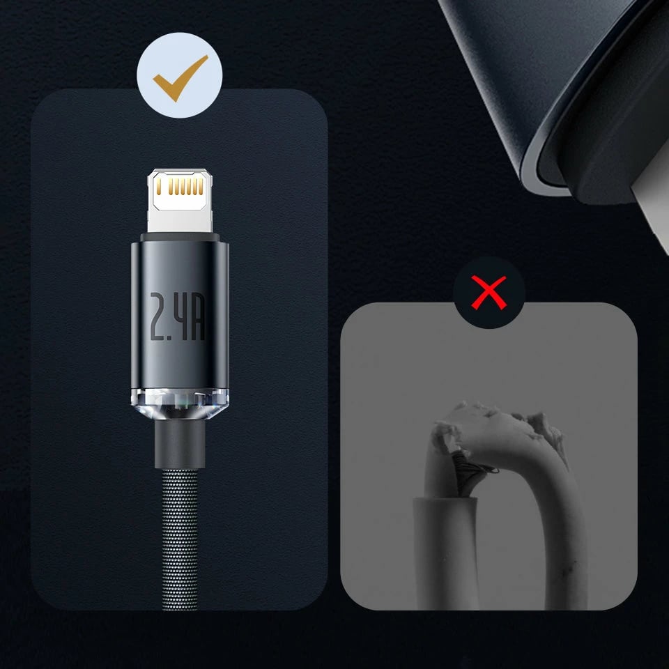 Kabllo karikimi dhe të dhënash Baseus Crystal Shine Series, USB-A në Lightning, 1.2m, 2.4A, vjollcë