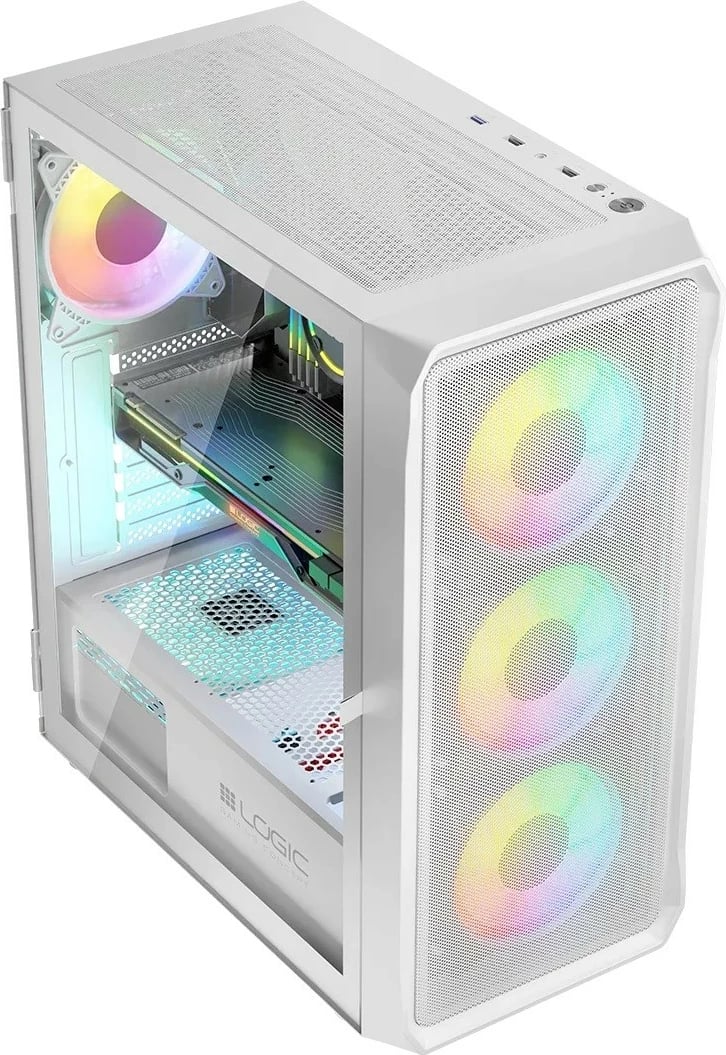 Kasë PC Logic Concept Portos ARGB Midi Tower, ATX/Micro ATX, x4 ARGB, panel anësor xham i kalitur, USB 3.0, White