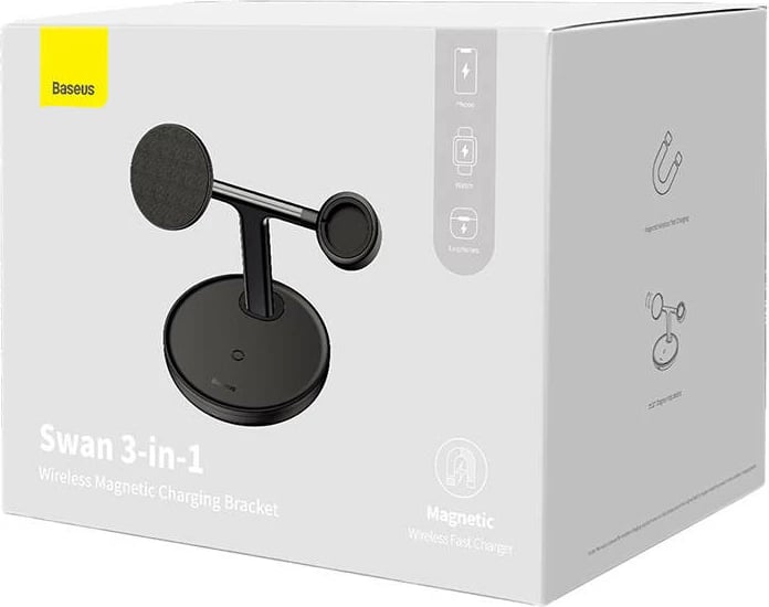Mbështjellës karikues wireless Baseus Swan 3-in-1, 15W, MagSafe, i zi