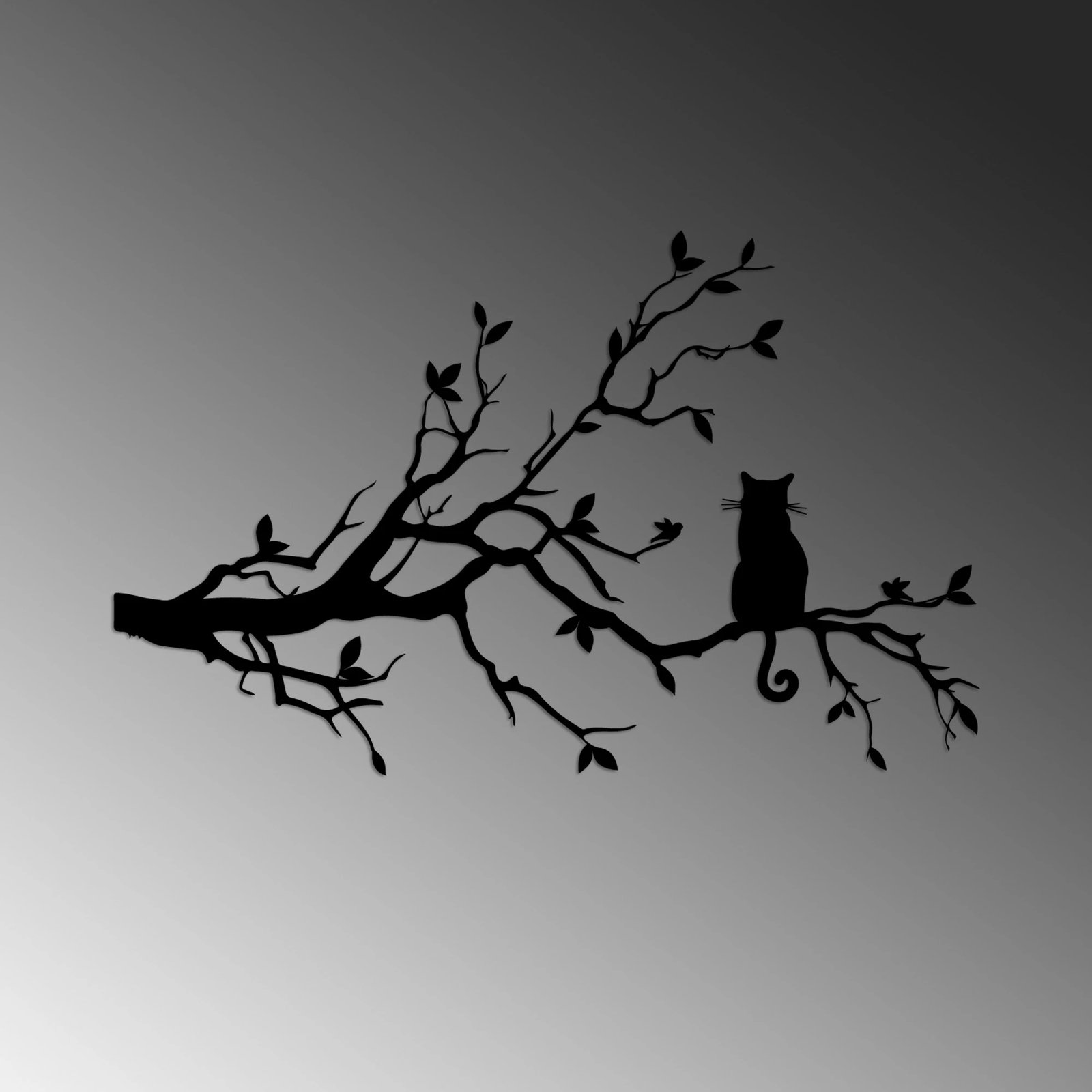 Aksesor dekorativ metalik për mur, mace, Wallity, Cat 12, ngjyrë e zezë, 80x50cm