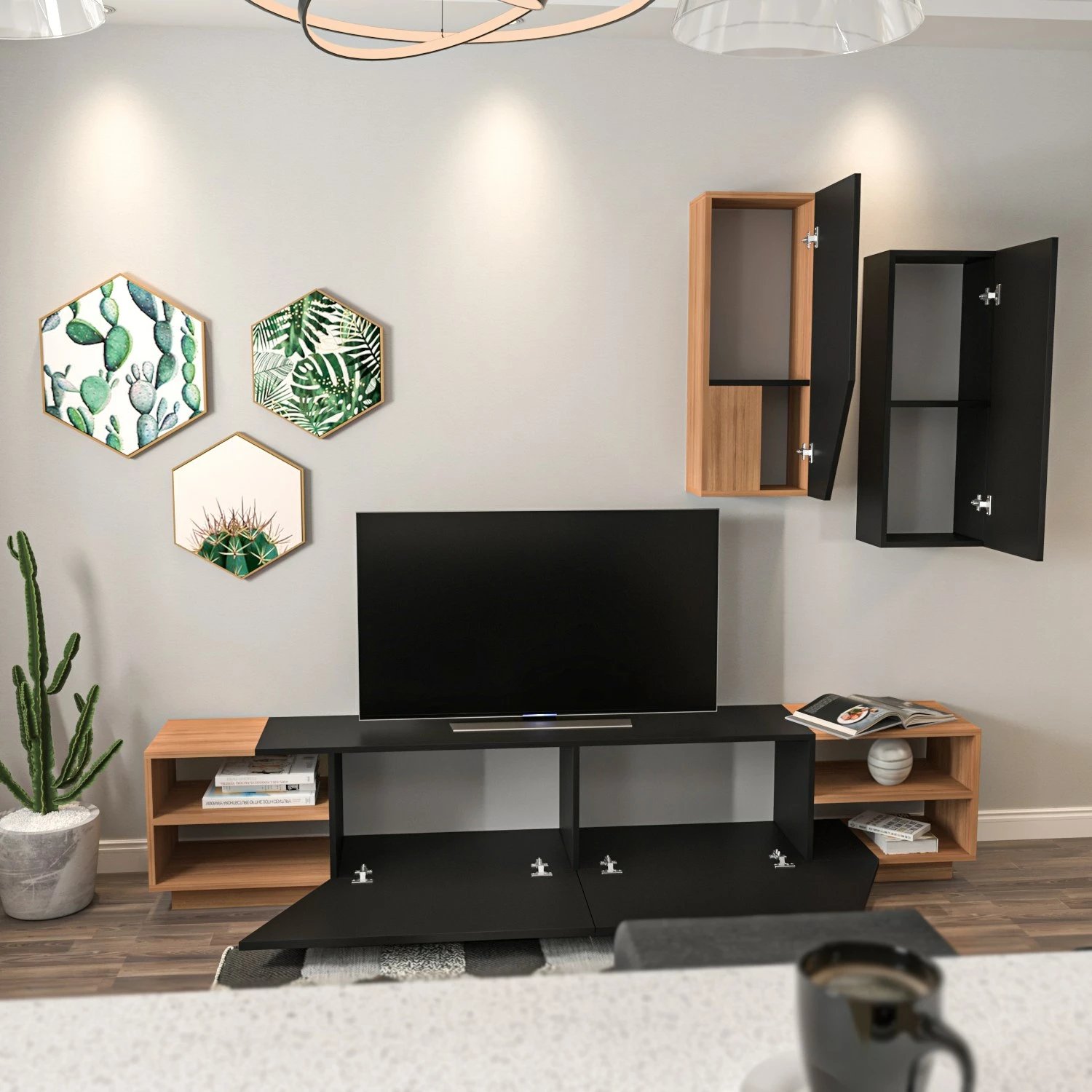 Njësi TV Hanah Home, zebra e zezë, dru tik