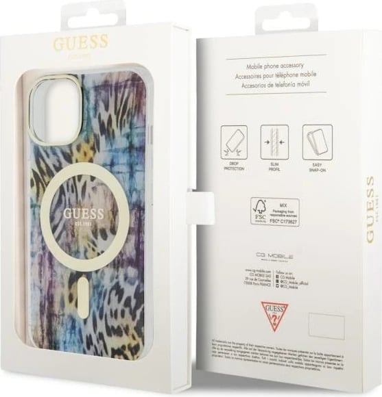 Mbështjellës Guess Leopard MagSafe për iPhone 14, Blu Mbështjellës Guess Leopard MagSafe për iPhone 14, Blu