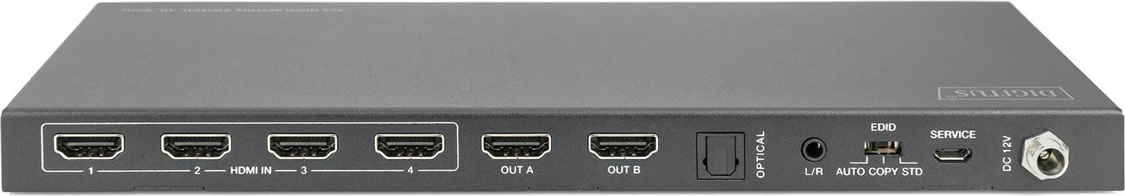 Switch HDMI Digitus 4x2, 4K/60Hz, 4 hyrje, 2 dalje, i zi