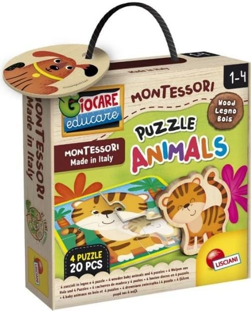 Puzzle prej druri Montessori Lisciani 304-96848 me kafshë, 20 pjesë
