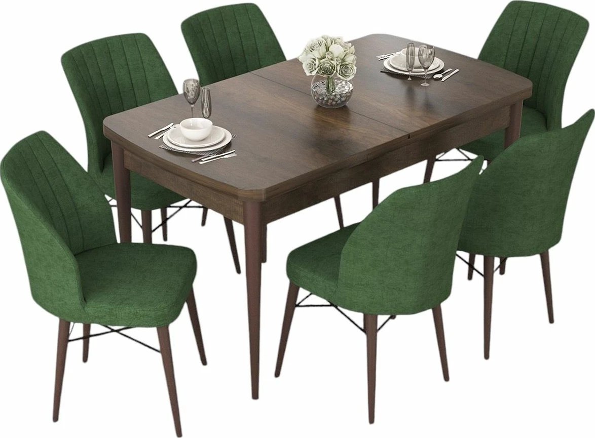 Tavolinë me karrige, zgjatshme, 7 copë, Skye Decor, Baroque, khaki