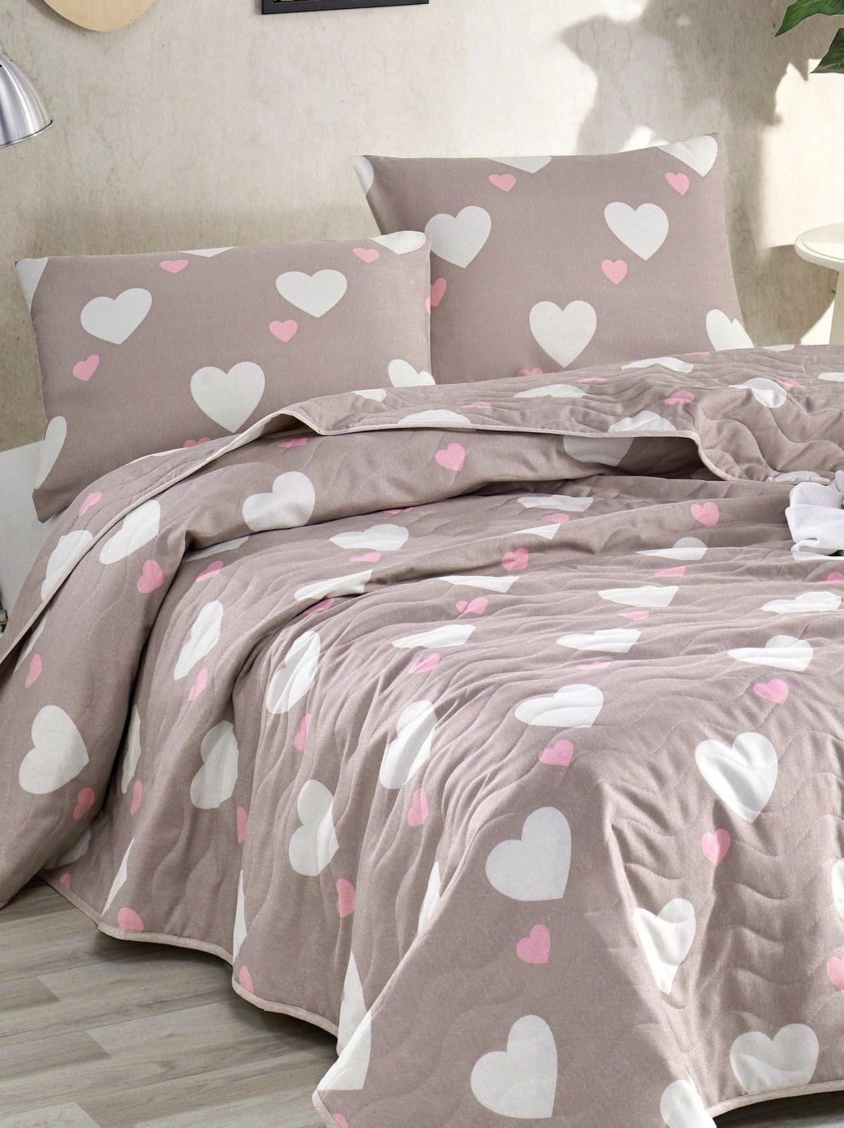 Set mbulesë dysheku dopio L'essentiel, Herz, ngjyrë rozë e zbehtë