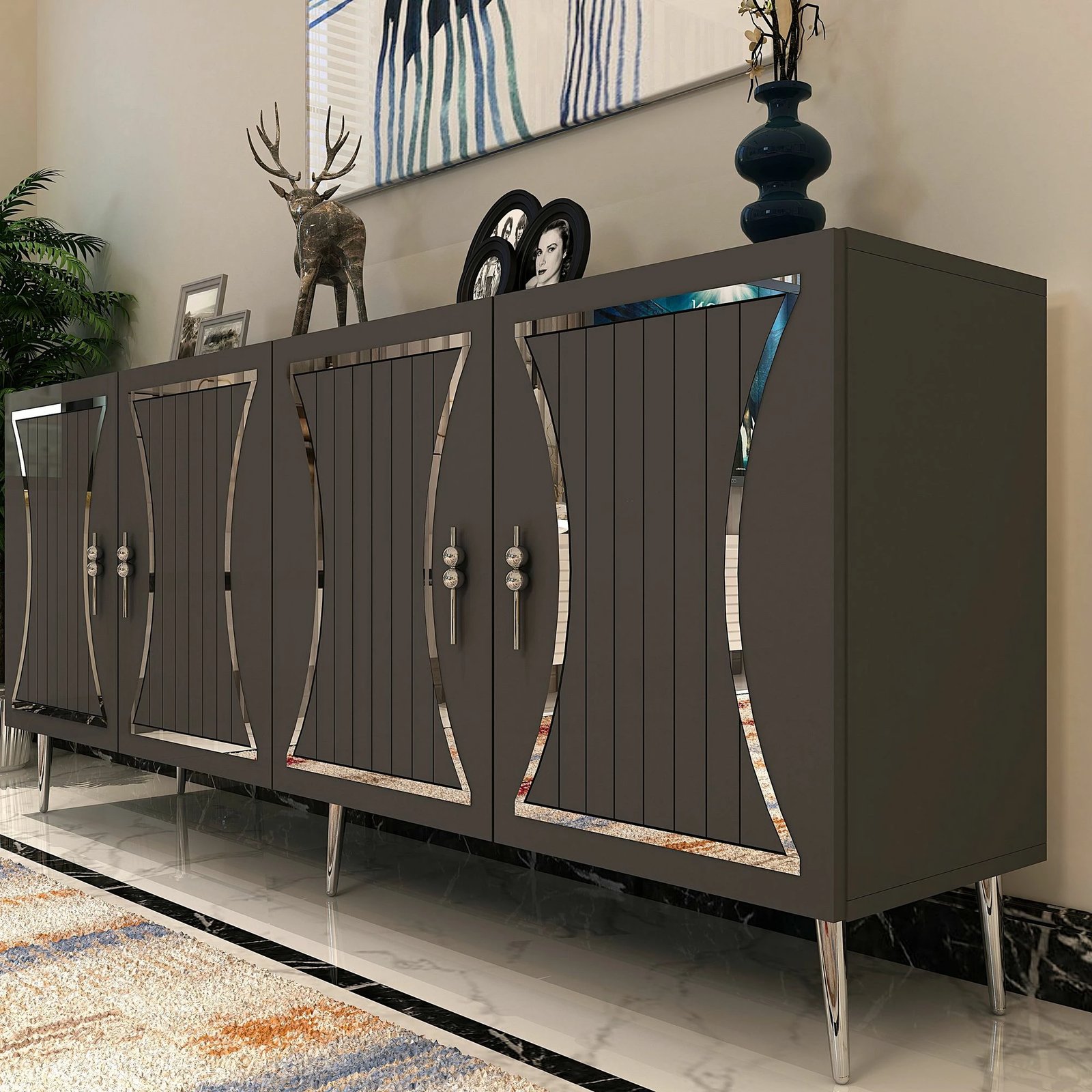 Konsol Skye Decor, ngjyrë antracit dhe argjendi