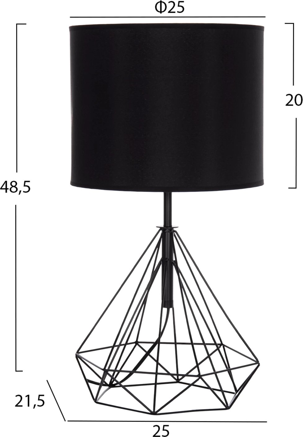 Llambë tavoline GEILO FH7416.11, metal i zi, kapak PVC i zi, 25x48.5cm