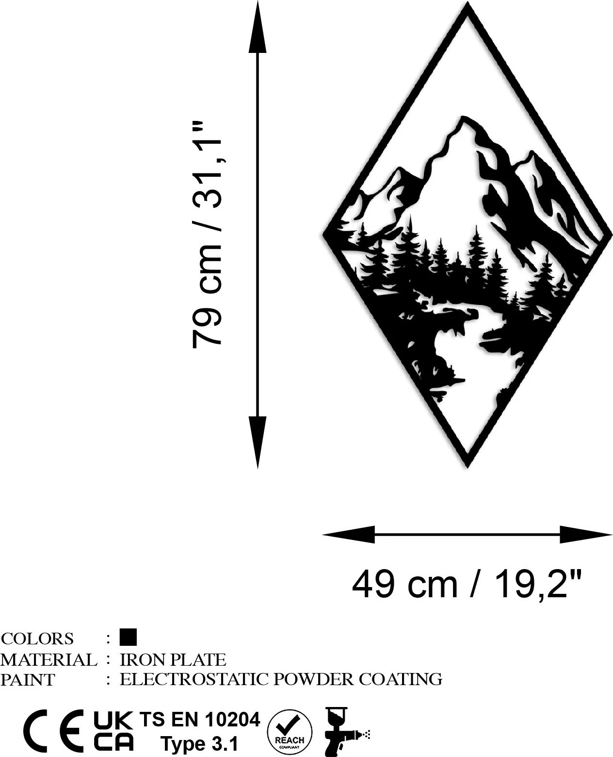 Aksesor dekorativ metalik për mur, Wallity, Montain 1