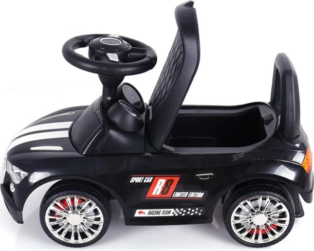 makinë ride-on për fëmijë, Milly Mally, Racer, me timon interaktiv, ndalim përmbysjeje, ngarkesë max 25 kg, e zezë