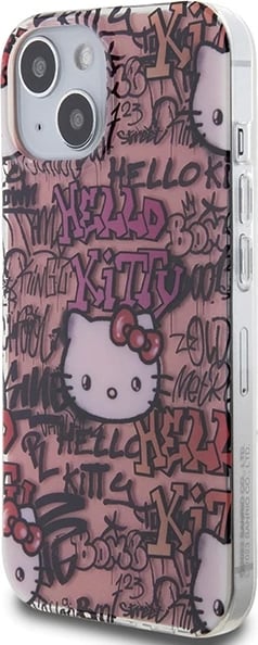 Mbështjellës Hello Kitty IML Tags Graffiti për iPhone 15, Rozë