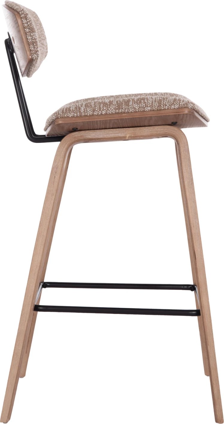 Karrige për bar, lartësi mesatare, INOVER FH9984.01, dru i bardhë, material kafe, 50x48x90cm