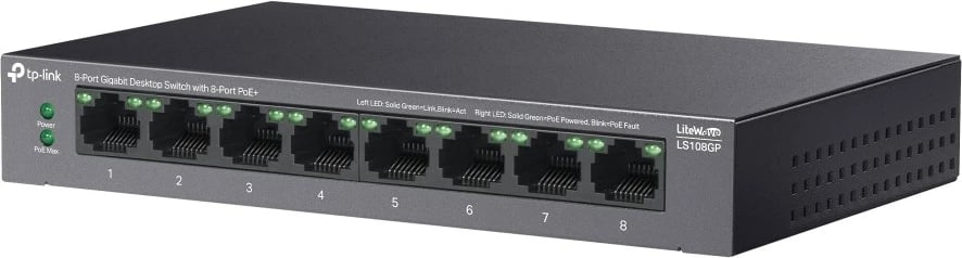 Switch TP-Link LiteWave 8-Port Gigabit Desktop me PoE+, i zi