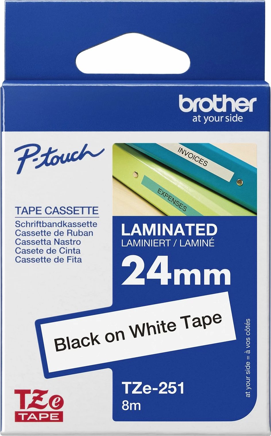 Kasetë etiketuese Brother TZe-251, 24mm, 8m, e zezë mbi të bardhë