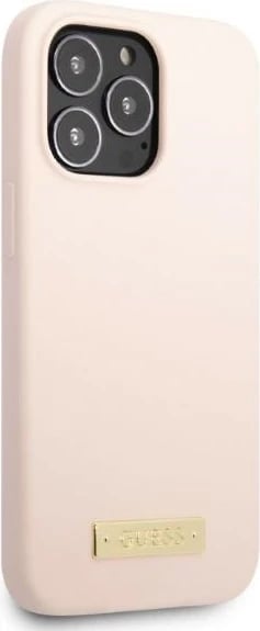 Mbështjellës Guess Silicone Logo Plate MagSafe për iPhone 13 Pro/13 6.1", Rozë