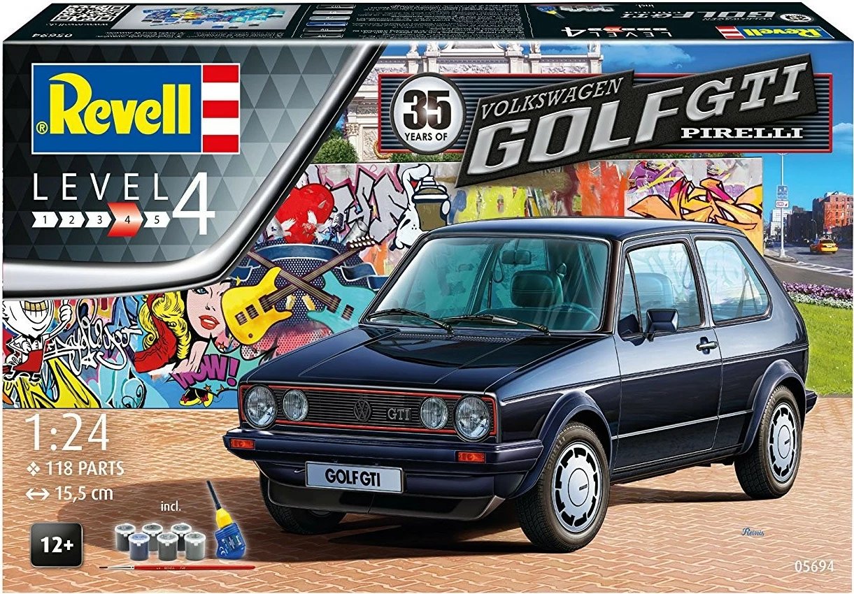 Set modelimi makine Revell Golf GTI Pirelli 1:24, 118 pjesë, me ngjyra dhe brushë