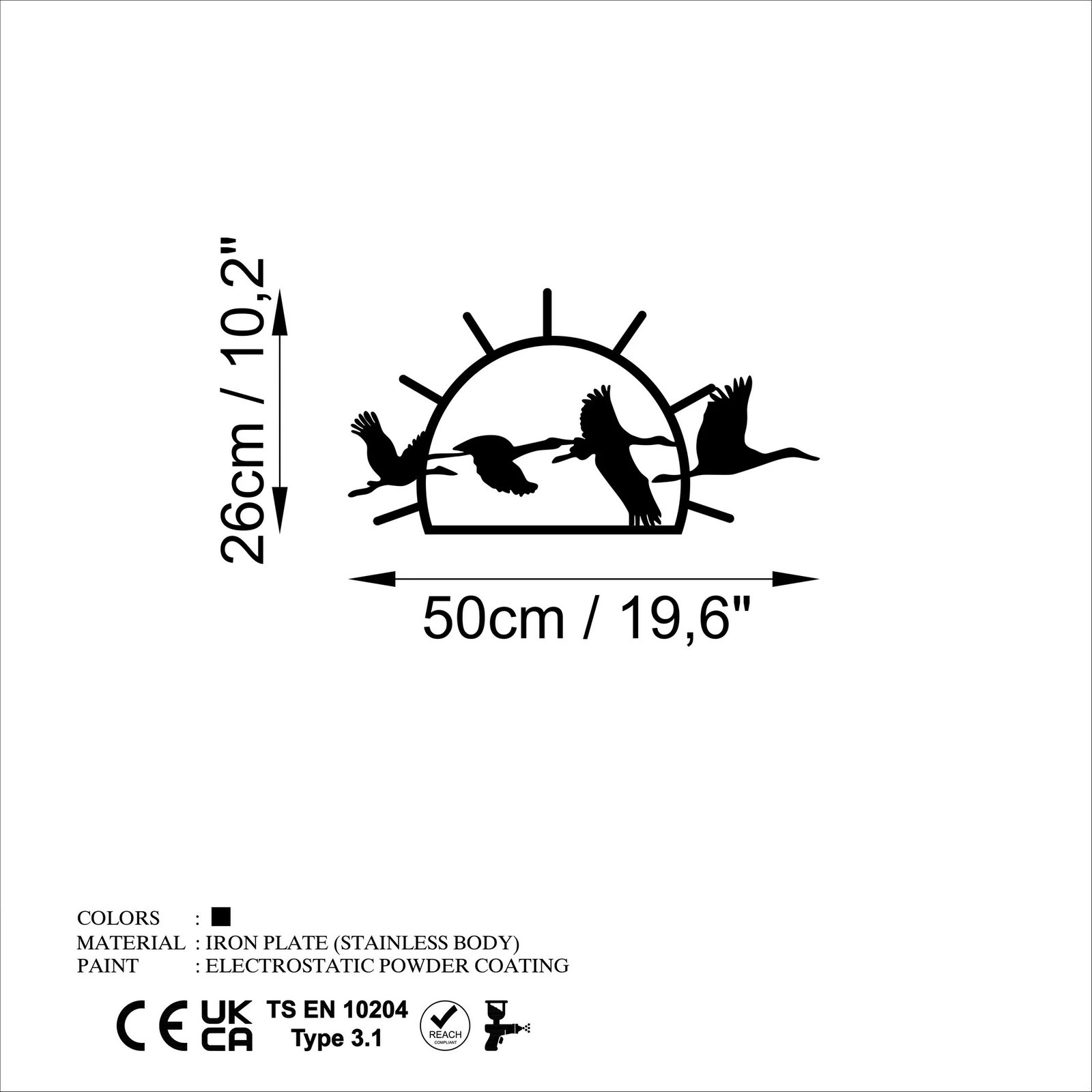 Aksesor dekorativ metalik për mur, zogj migrantë, Wallity, M