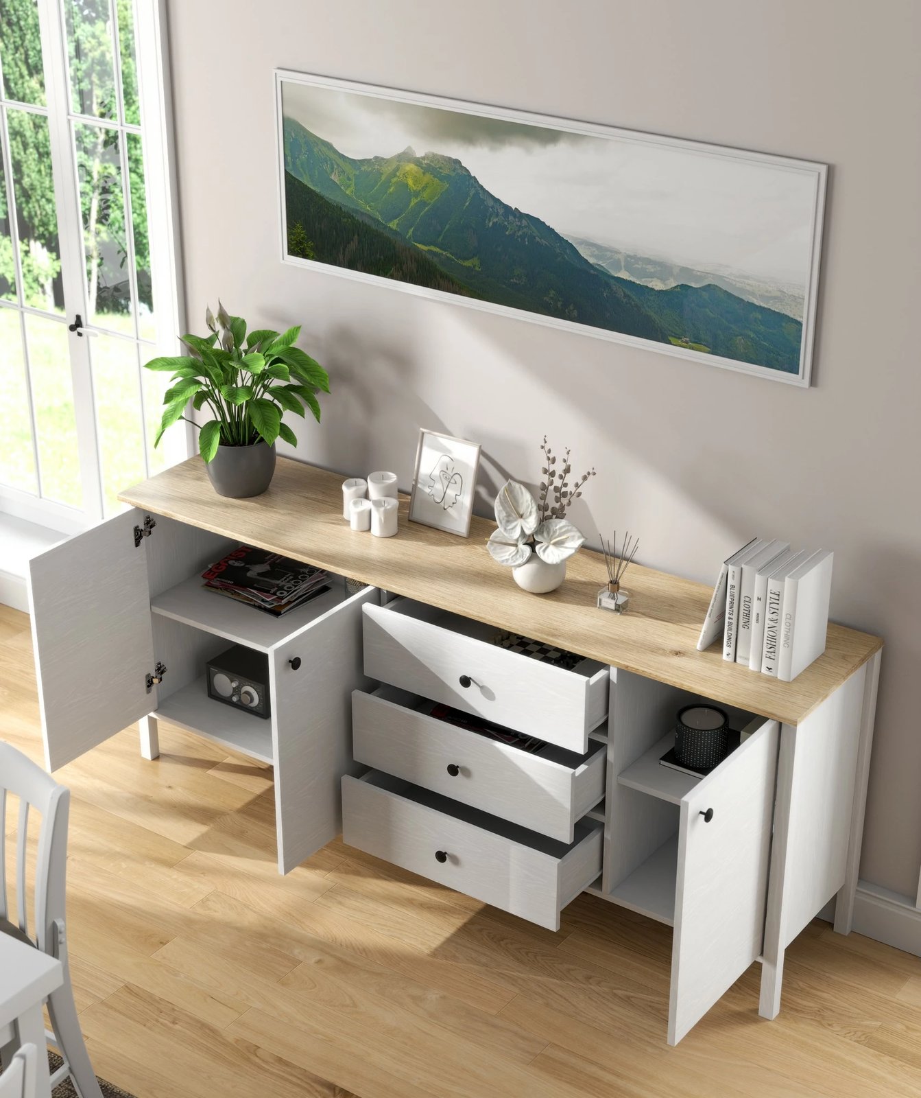 Konsol Hanah Home, FRN-20009, ngjyrë druri dhe e bardhë, 200x82x44cm