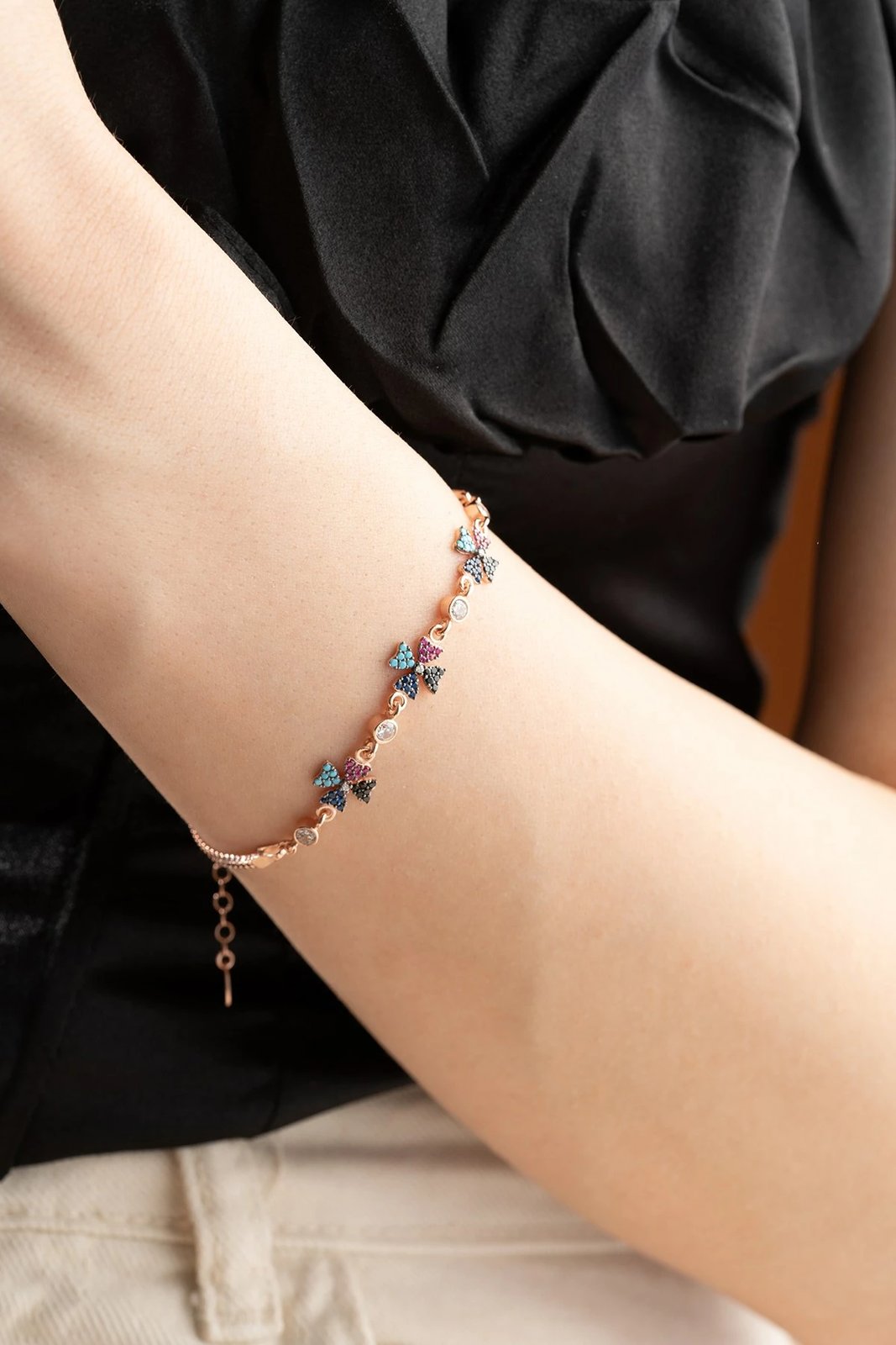 Byzylyk argjendi Jumeon, NRZ99355, ngjyrë rozë e artë, fuchsia, kaltër e errët, kaltër