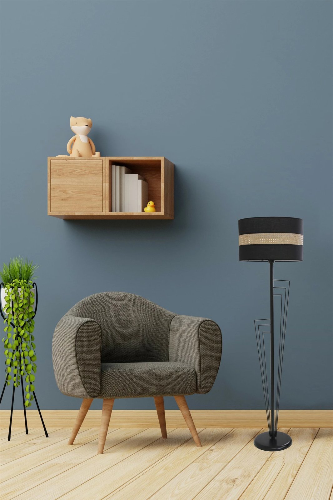 Llambë dyshemeje Opviq, Kelebek, e zezë, abazhuri cilindër ratan Llambë dyshemeje Opviq, Kelebek, e zezë, abazhuri cilindër ratan