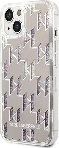 Mbështjellës Karl Lagerfeld KLHCP14SLMNMS për iPhone 14, hardcase, Liquid Glitter Monogram, argjendtë