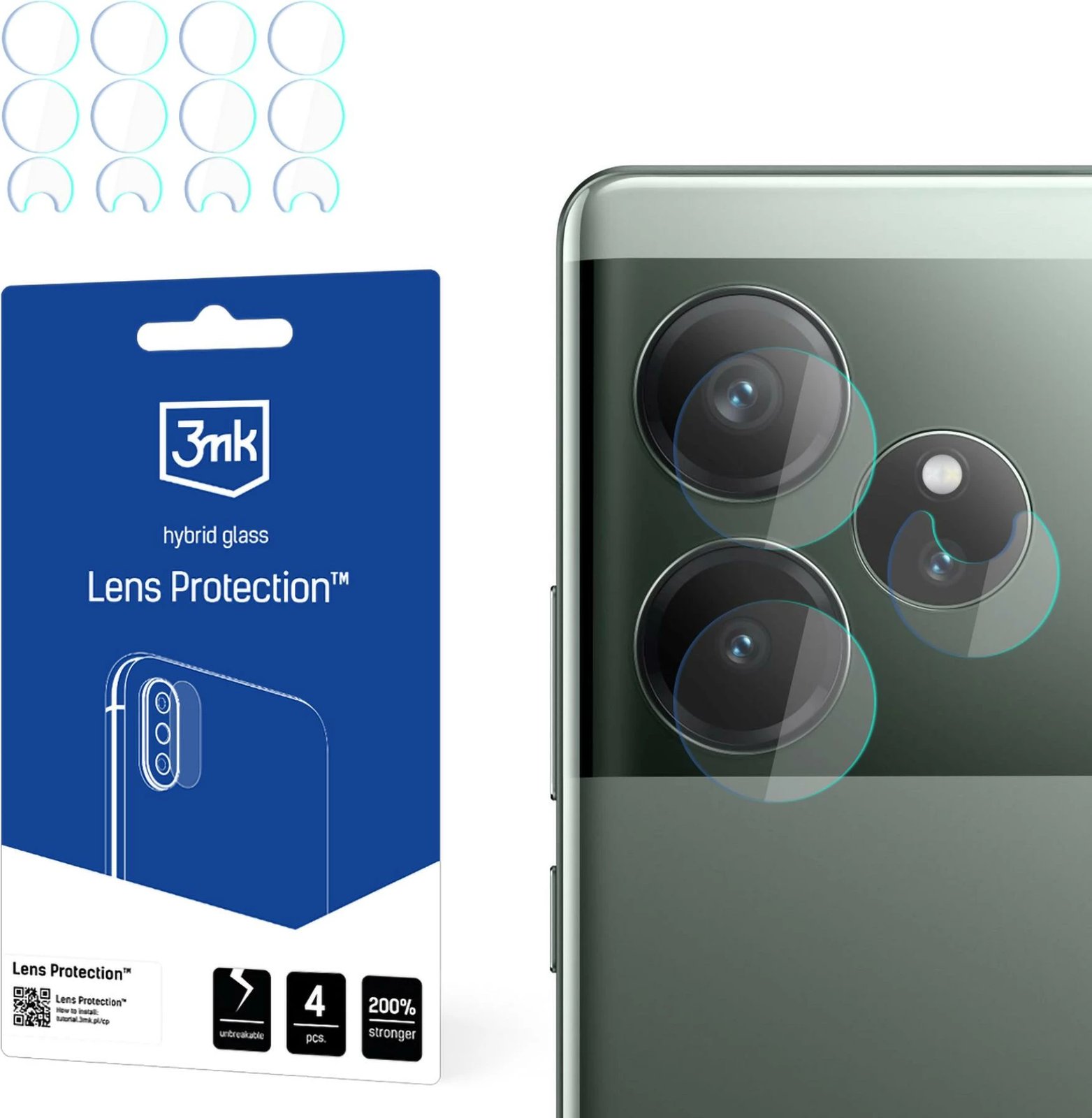 Xham hibrid për kamera 3mk Protection për Realme GT 6, set 4 copë