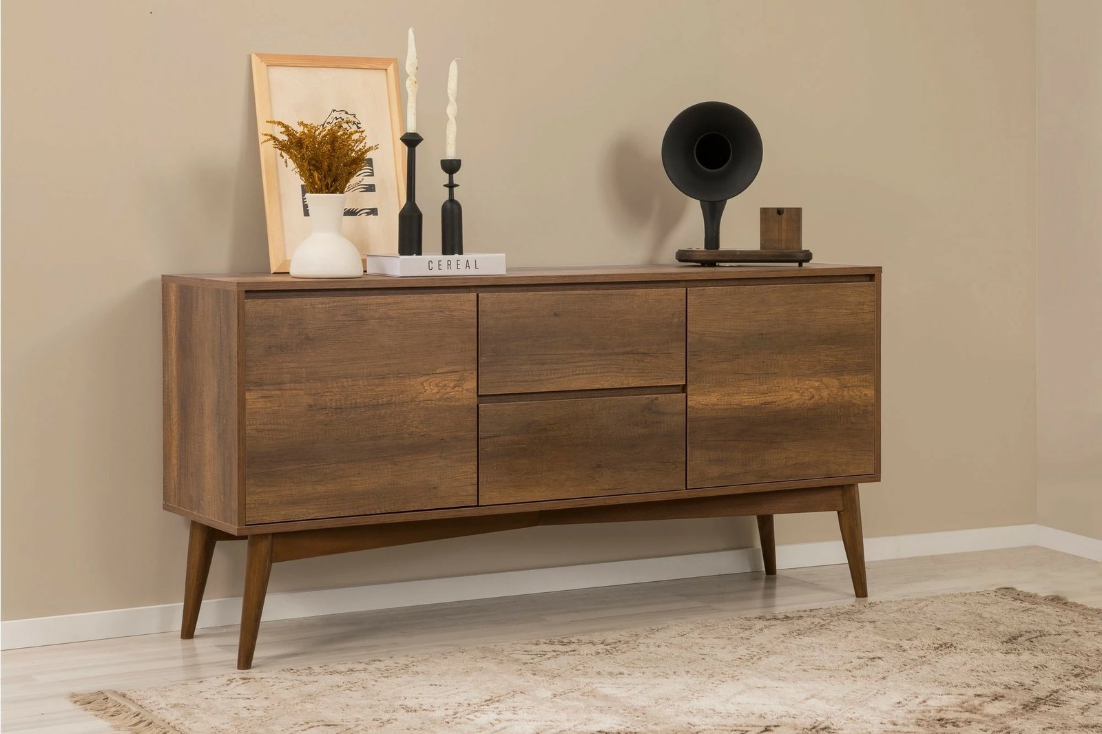 Set tavolinë me karrige dhe konsol, zgjatues, 7 pjesë, Skye Decor, Vina 03 0701, ngjyrë arre, gri