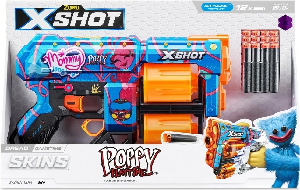 Blaster lodër ZURU X-Shot Dread Skins Launcher 36650D me 12 shigjeta shkumë, shumëngjyrëshe