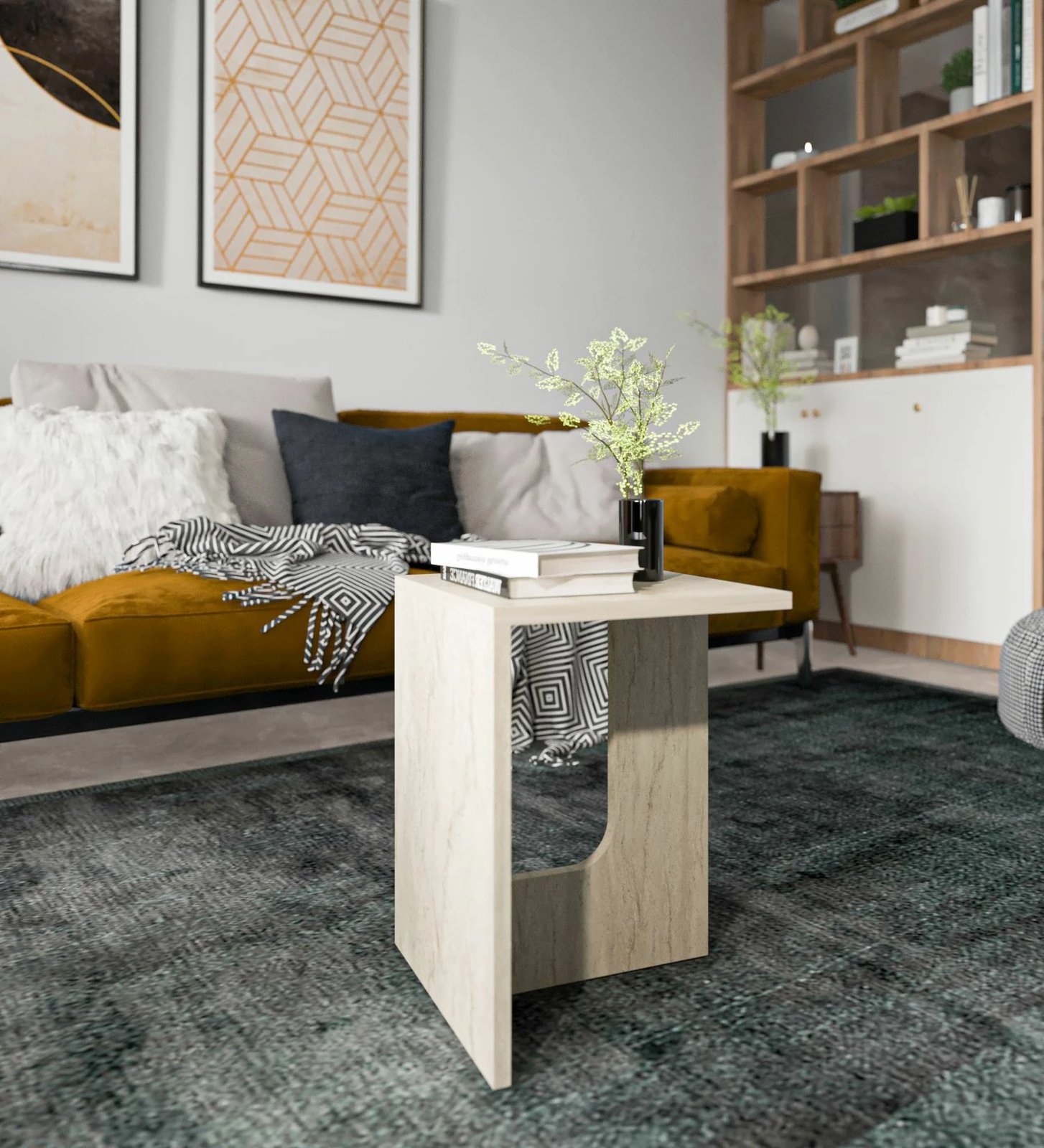 Tavolinë anësore Skye Decor, ngjyrë travertine, Terni