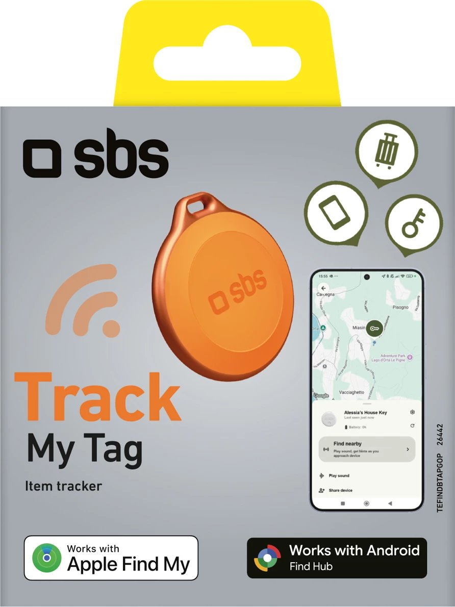 Gjurmues universal, SBS Track My Tag, Bluetooth deri 50 m, alarm 90–100 dB, IP65, portokalli, 1 copë
