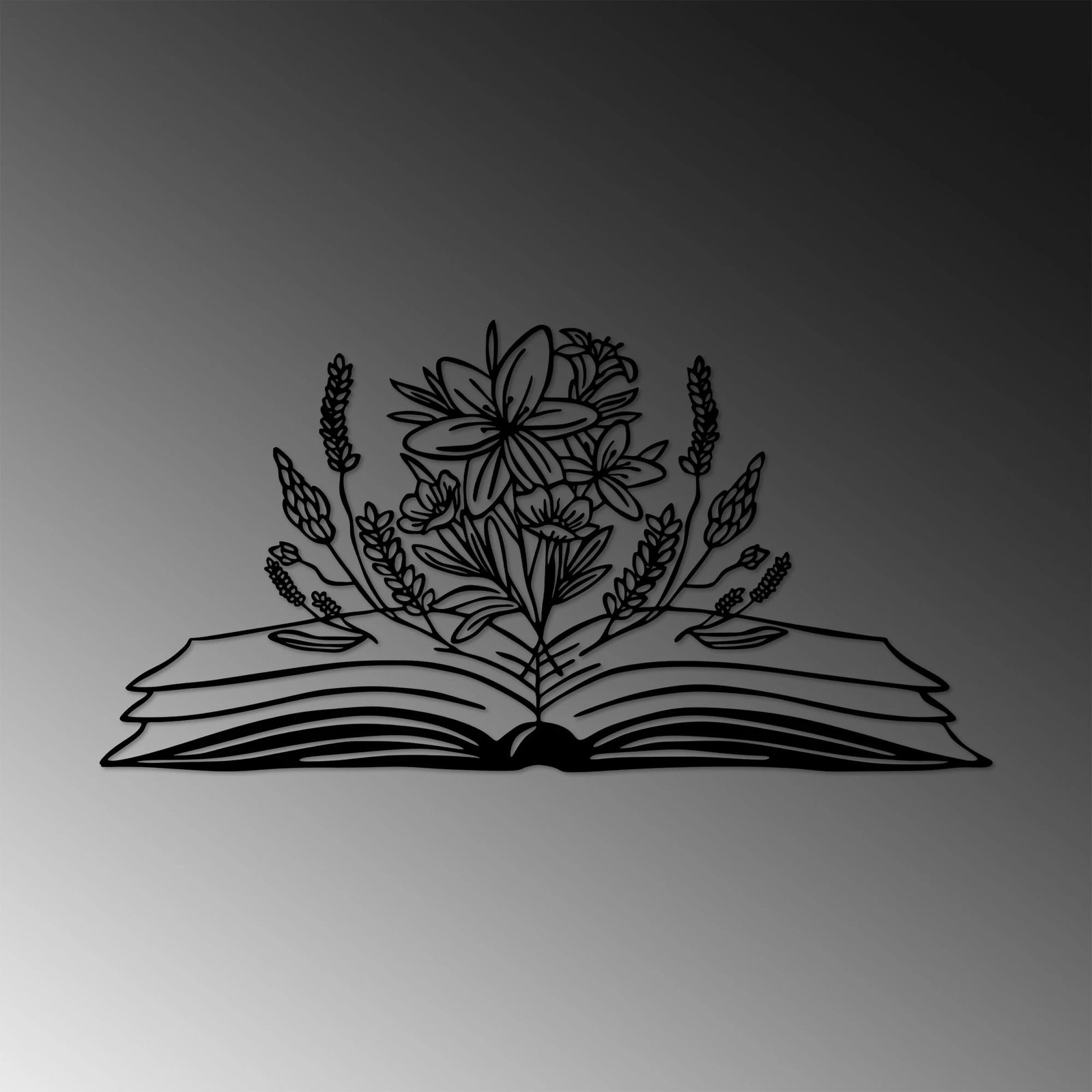 Aksesor dekorativ metalik për mur, Wallity, libër dhe lule