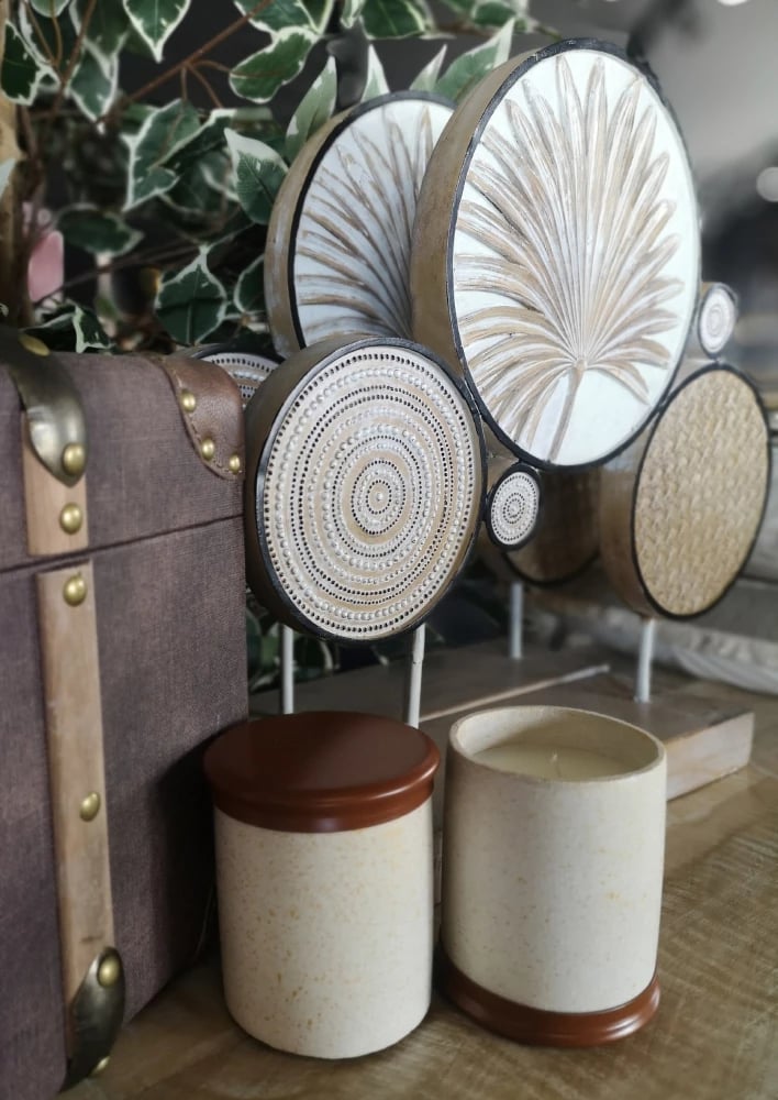 Dekor Ginko 3 Totem, polirezina, ngjyrë natyrale/bezhë/metal e bardhë, 44x11x41cm