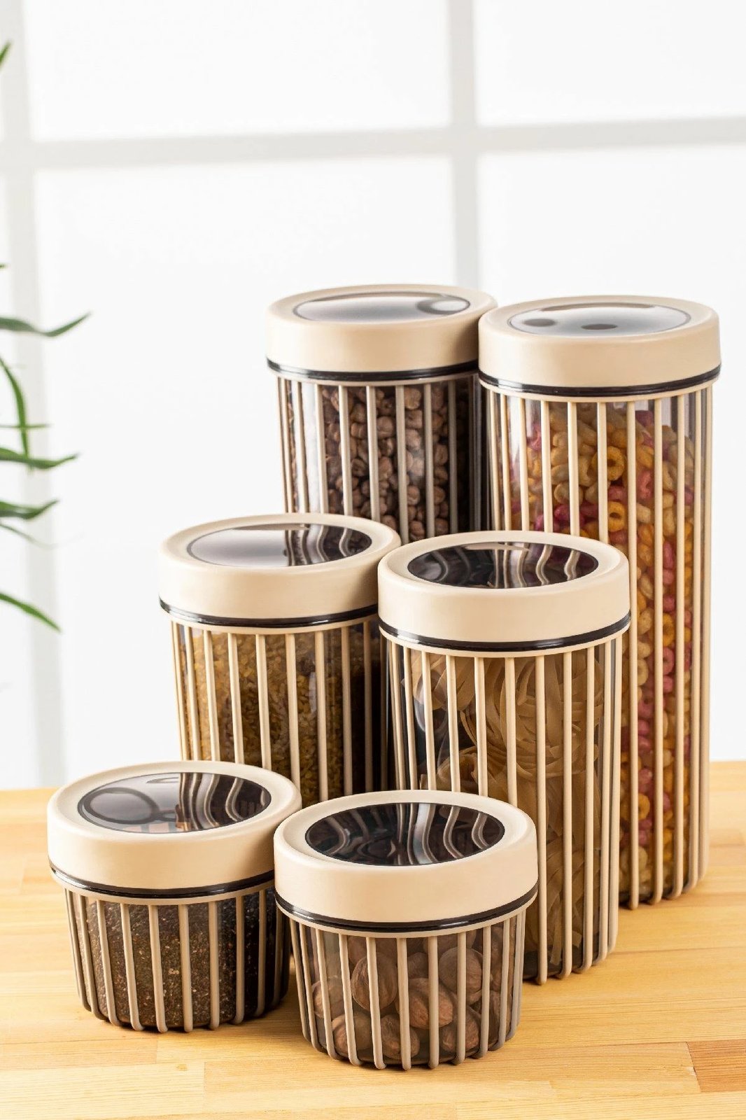Set kuti plastike për ruajtje (6 copë), Hermia, Lınea6Lıkrsk, ngjyrë krem