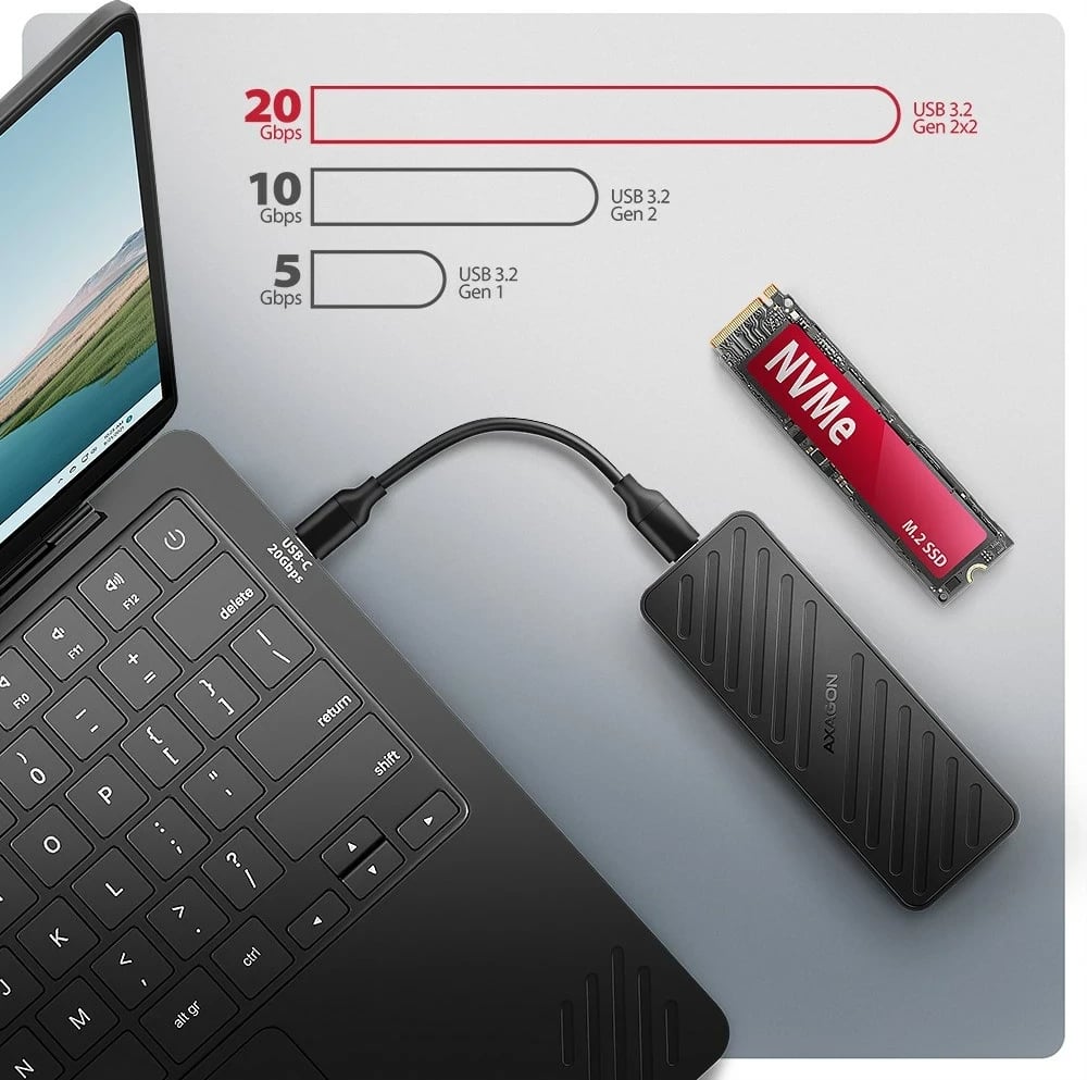 Kasë SSD AXAGON EEM2-20G, USB-C 3.2, M.2, E zezë Kasë SSD AXAGON EEM2-20G, USB-C 3.2, M.2, E zezë