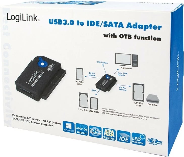 Adapter USB 3.0 LogiLink AU0028A për IDE/SATA me OTB, i zi