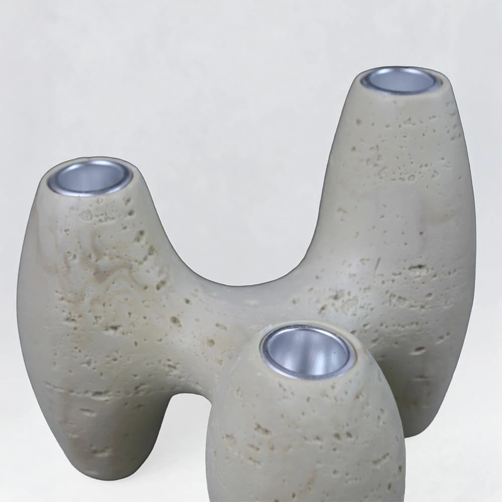 Mbajtës qirinjsh TRIPTYCH III, rrëshirë, bezhë, 18.5x15.5x15.5cm