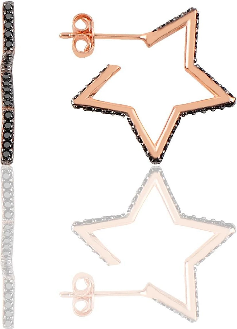 Vathë argjendi në formë ylli, ngjyrë rozë gold dhe e zezë, Jumeon, SGTL9827, 20mm