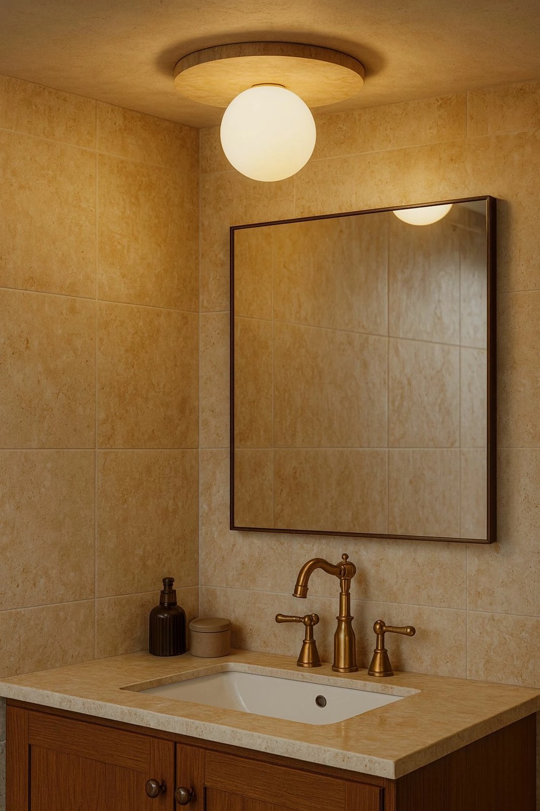 Llambë tavani Opviq, Tor-Tun, trup travertini, kapak qelqi, bezhë/bardhë