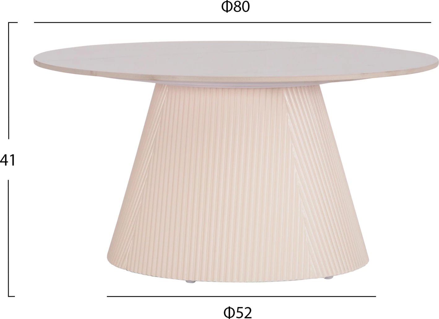 Tavolinë kafeje DUNCAN, sipërfaqe qeramike, bazë MDF, ngjyrë krem e bardhë, Φ80x41H cm.