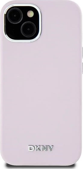 Mbështjellës DKNY Liquid Silicone Small Metal Logo MagSafe për iPhone 15 Plus / 14 Plus, Rozë