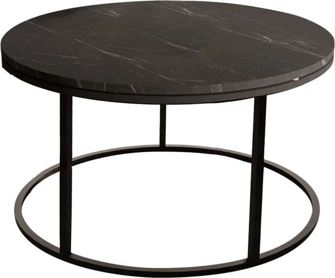 Tavolinë kafeje Drion, melaminë mermeri e zezë, metal i zi, D60x40cm