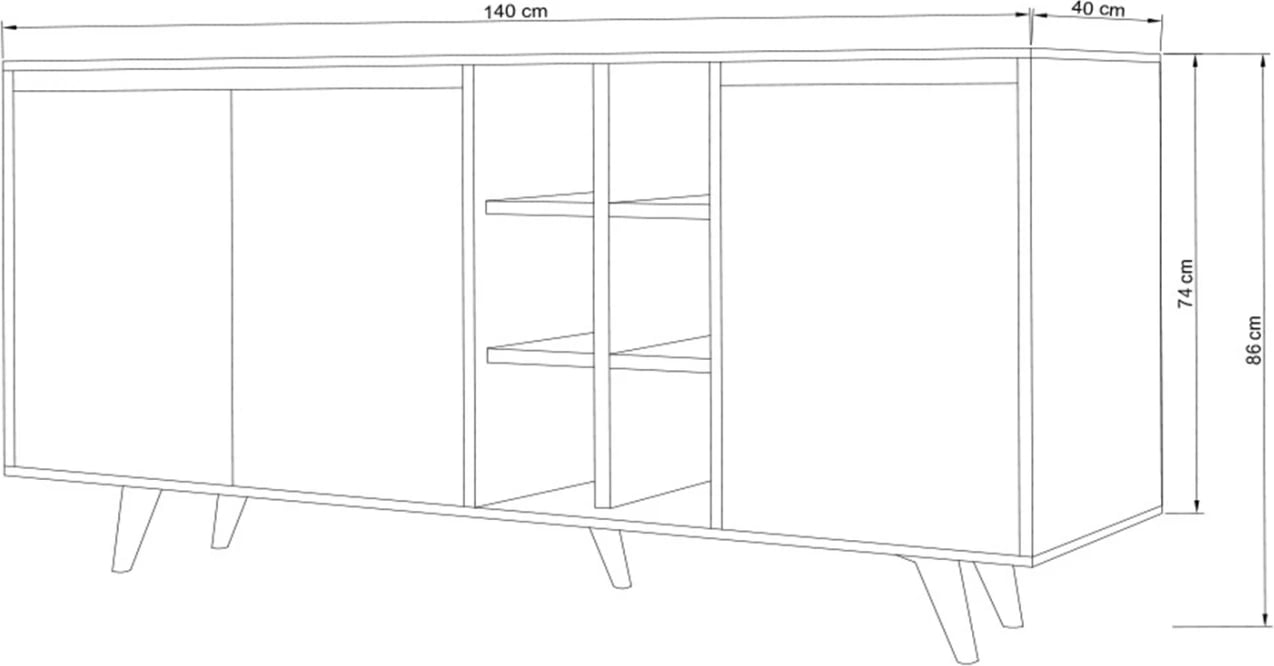Bufe melamine e bardhë me dyer arre 140x40x86Hcm.FH9432.01