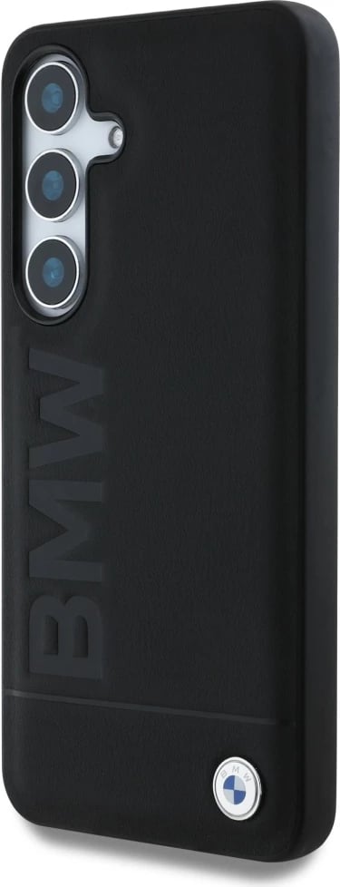 Mbështjellës BMW Leather Big Wordmark për Samsung Galaxy S25+, e zezë