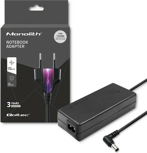 Adapter rryme për laptop Toshiba Qoltec 65W, 19V, 3.42A, 5.5x2.5 mm, i zi