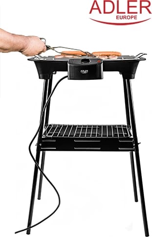 Grill elektrik, Adler AD 6602, 2000W, rregullim temperature, termostat me dritë, ngrohës i heqshëm, tabaka uji, me qëndrim