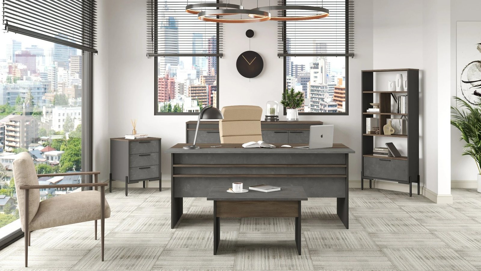 Set mobiljesh për zyre Skye Decor, VS9-CGA, ngjyrë argjendi dhe antracit